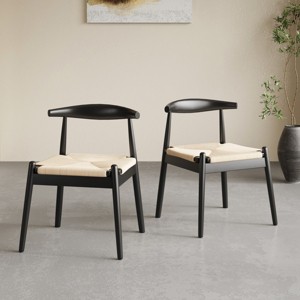 Mid-Century Modern Dining Chairs Set of 2, Weave Kitchen Chair with Solid Oak Frame & Handwoven Seat for Dining Room,Living Room-The Pop Home - 1 of 4