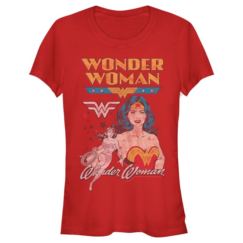 Juniors Womens Wonder Woman Vintage Hero T-Shirt, 1 of 4