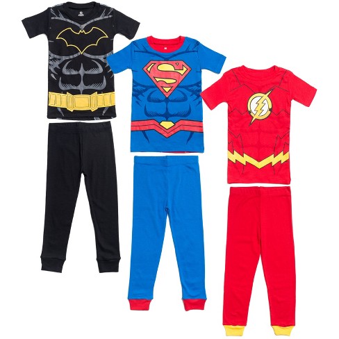 Dc Comics Justice League Batman Superman The Flash Toddler Boys Pajama Shirts And Pants Black Blue Red 5t Target