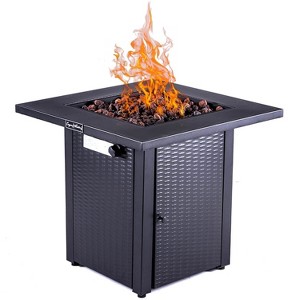 Kumasinova 28" Propane Gas Outdoor Fire Pit Table,50000 BTU Stainless Steel Burner Square Fireplace with Lid and Lava Stones,ETL Approved,Black - 1 of 4