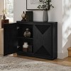 Modern V-Pattern Storage Cabinet, Narrow Sideboard Accent Cabinet with 2 Outlet Holes for Entryway, Coffee, Living Room, Hallway, Office-Tanpinhause - 3 of 4