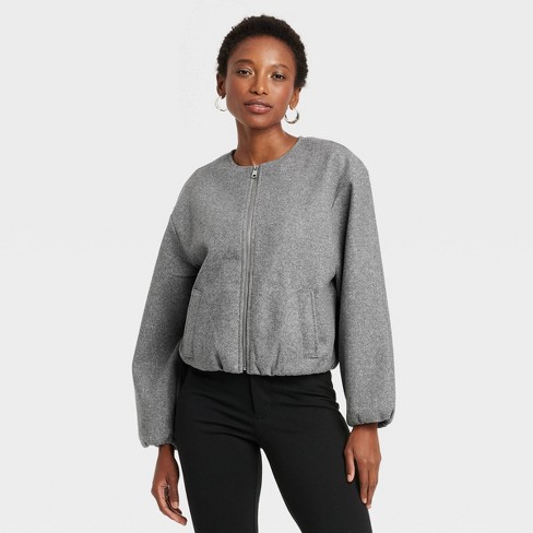 Women s Felt Bomber Jacket A New Day Gray Xl Target