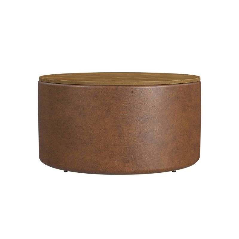 Wood Top Storage Ottoman Brown Faux Leather - HomePop, 1 of 10