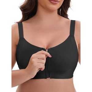 INSPIRE CHIC Women's Zip Front U-Neck Lift Up Wirefree Soft Full Cup Breathable Comfortable Sports Bras - 1 of 4