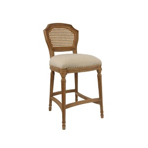 Boraam 26" Burnham Home Designs Wilbrandt Counter Height Barstool Oak: Linen Upholstered, Nailhead Trim, Carved Legs - 1 of 4