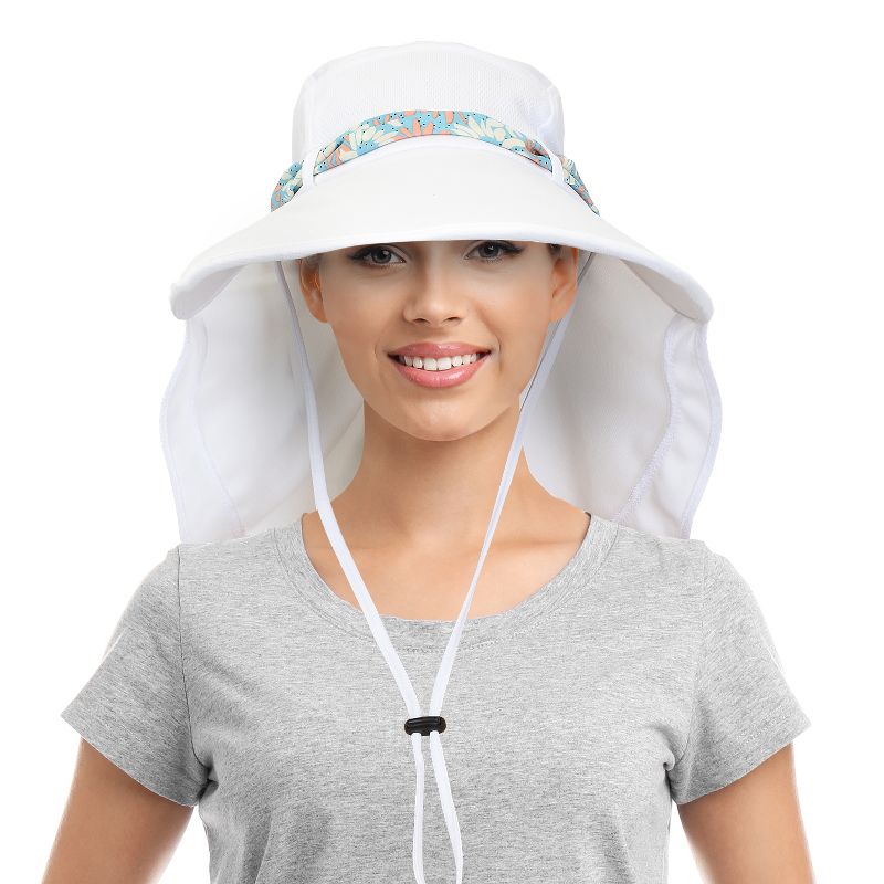 Tirrinia Floral Scarf Wide Brim Women's Sun Hat with Neck Flap, Foldable UV Protection Cap for Garden Beach Hiking, 3 of 9