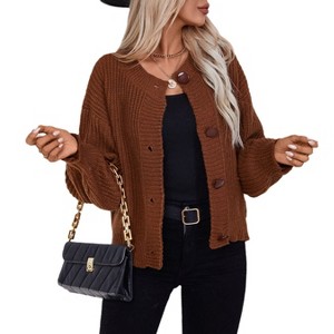 Coolmee Cardigan Sweaters for Women Long Sleeve Chunky Knit Cardigan Crew Neck Button Down Fall Fashion Clothes - 1 of 4