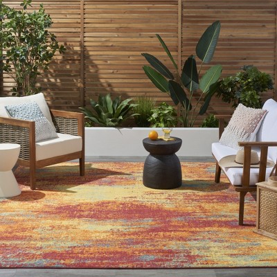 Flame Red and Yellow Abstract 8' x 10' Synthetic Rug