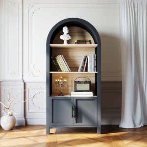 PAGED Tall Bookshelf Wood Open Display Floor Arched Bookcase with Anti-Tipping Kits for Living Room, Study Room - 1 of 4