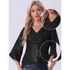 Allegra K Women's Sequin 3/4 Hollow Sleeve V Neck Sparkly Party Club Disco Blouse - 2 of 4