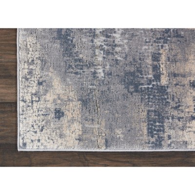 Abstract Grey & Beige Hand-knotted Synthetic Runner Rug
