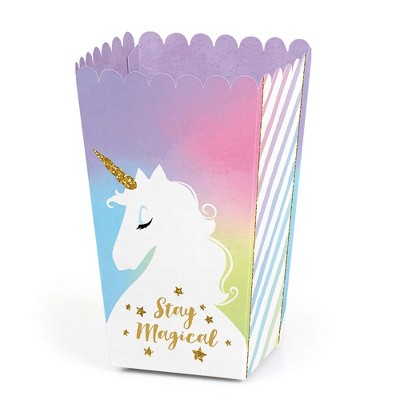 Big Dot of Happiness Stay Magical Rainbow Unicorn - Magical Unicorn Baby Shower or Birthday Party Favor Popcorn Treat Boxes - Set of 12