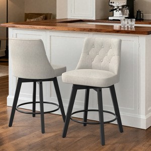 Huxxion Bar Stools Set of 2, Counter Height Swivel Bar Stools with High Back, 22" Seat Height for Kitchen Island & Home (Black) - 1 of 4