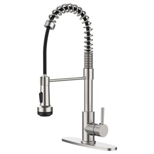MAYEERTY Kitchen Faucet with Pull Down Sprayer and 4 Sprayer Modes Single Handle Commercial Spring Kitchen Sink Brushed Nickel 1 or 3 Hole - 1 of 4