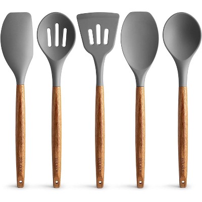 Zulay Kitchen Premium 5 Piece Silicone Cooking Utensils Set with Authentic Natural Acacia Hardwood Handles