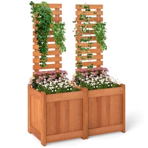 Costway 1/2 PCS Wooden Raised Garden Bed Elevated Patio Yard Planter Box with Trellis Open-Ended - 1 of 4
