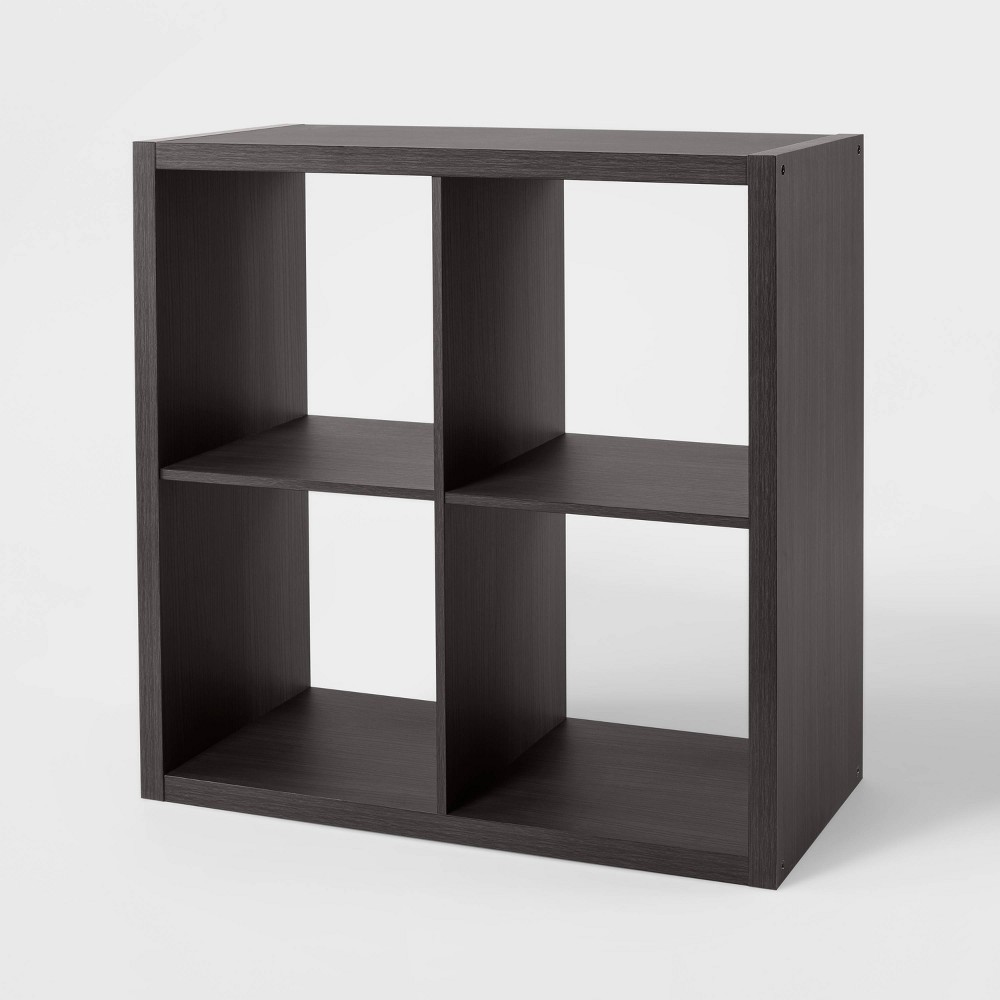 Photos - Wall Shelf 4 Cube Organizer Black Oak - Brightroom™: Versatile Bookshelf, Horizontal/