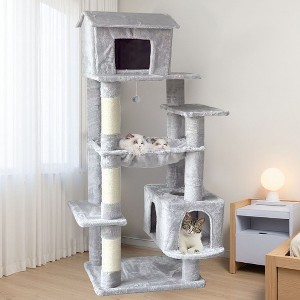 Sapphtopaz Large Multi-Level Cat Tree, 54 Inches Tall with Sisal-Covered Scratching Posts, Ladder, Dangling Ball, Platform for Cats to Play and Rest - 1 of 4