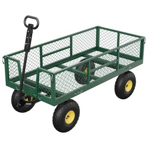 Garden Cart on Wheels, 900 LBS Heavy Duty Steel Garden Wagon with Removable Mesh Sides to Convert into Flatbed, for Lawn Farm Yard - 1 of 4