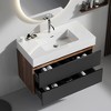 FAMYYT 36 in. Single Sink Floating Walnut Bath Vanity with White Engineered Quartz Composite Top, Double U-Shape Drawers - 2 of 4