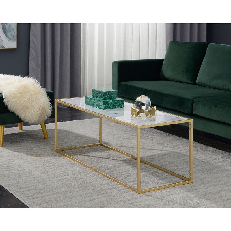 Gold Coast Faux Marble Rectangle Coffee Table White Faux Marble/Gold Frame - Breighton Home, 4 of 6