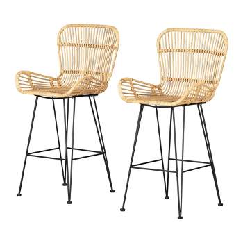 2pk Balka Rattan Counter Height Barstool with Armrests Rattan/Black - South Shore