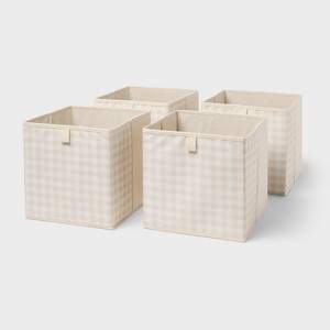 11''x10.5'' Dual 4pk Fabric Decorative Storage Bin Tan/Gingham