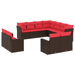 vidaXL 11 Piece Patio Sofa Set with Cushions Brown Poly Rattan - 1 of 4