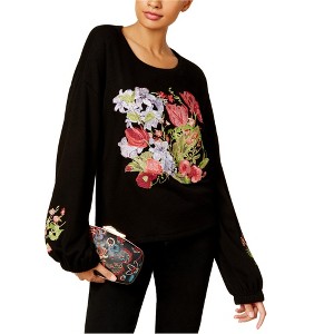 I.N.C International Concepts Womens Embroidered Knit Sweater, Black, X-Small - 1 of 1