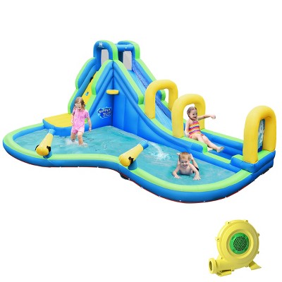 Infans Inflatable Water Slide, 5 in 1 Water Park Castle Bouncy House w/Water Cannons, Long Slide w/Arch, with 750W Blower