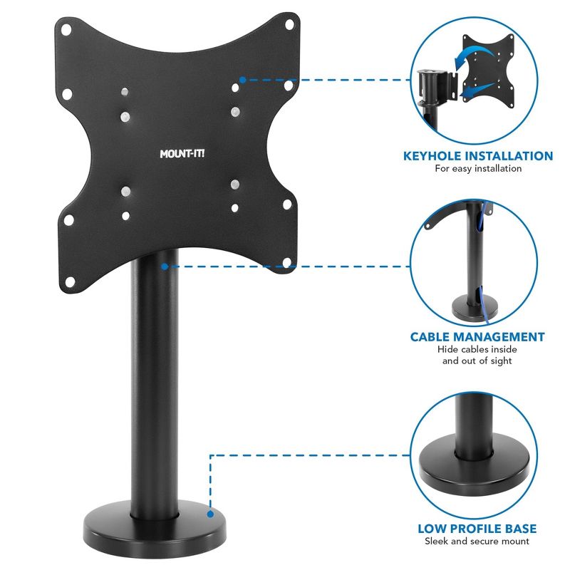 Mount-It! Flat Screen TV Bolt Down Stand for Desk, Desktop, and Tabletop Fits 23" - 43" Screens, Swivel Tabletop Mount, VESA Mount up to 200 x 200 mm, 4 of 9