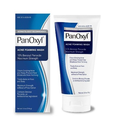 PanOxyl Maximum Strength Antimicrobial Acne Foaming Wash for Face, Chest and Back with 10% Benzoyl Peroxide - 5.5oz