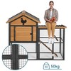 66" Spacious Outdoor Chicken Coop for 5-7 Hens with Runway, Nesting Box & Secure Wire Mesh, Waterproof Wood and Iron Hen House with Lockable Doors - 2 of 4