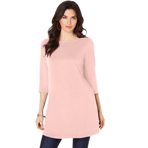 Roaman's Women's Plus Size Boatneck Ultimate Tunic With Side Slits, 26/28 -  Soft Blush : Target