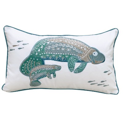 RightSide Designs Seaglass Manatee Embroidered Indoor/Outdoor Throw Pillow