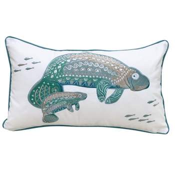 RightSide Designs Seaglass Manatee Embroidered Indoor Outdoor Throw Pillow