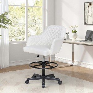 VECELO Drafting Chair with Adjustable Height PU Swivel Stool with Lumbar Support - 1 of 4