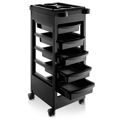 Black High-Quality Plastic Rolling Salon Trolley Cart with 5 Drawers