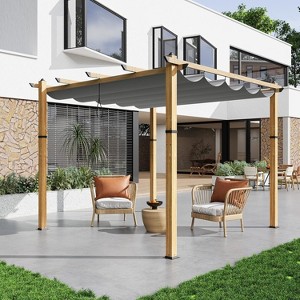 Retractable Aluminum Pergola – 10x10/10x13 Ft Wood-Grain Design, Adjustable Sunshade & Rust-Proof Frame for Patio/Backyard/Garden - 1 of 4