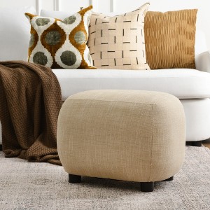 KINWELL Linen Blend Upholstered Ottoman Footrest, Textured Weave Entryway Footstool - 1 of 4