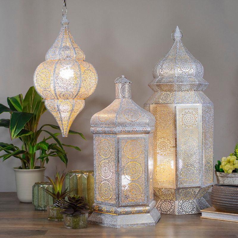 Northlight 21.5" White and Gold Moroccan Style Lantern Table Lamp, 2 of 5