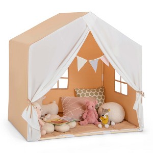 Costway Kid's Play Tent Toddler Playhouse Castle Solid Wood Frame with Washable Mat Orange/Pink - 1 of 4