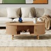 CAVINAS Wooden Oval Coffee Table,Table with Fluted Tambour Sliding Door,Built-in Charging Station,Solid Wood Legs,Center Table for Living Room - 2 of 4