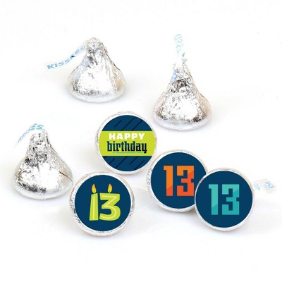 Big Dot of Happiness Boy 13th Birthday - Official Teenager Birthday Party Round Candy Sticker Favors - Labels Fit Hershey's Kisses (1 sheet of 108)