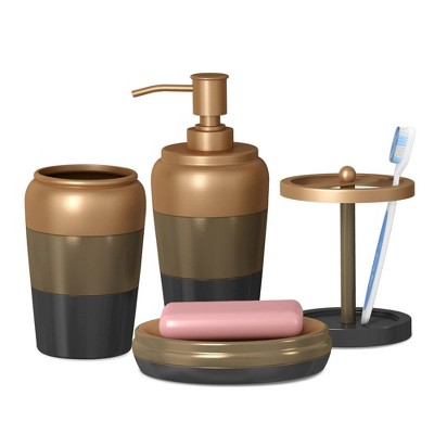 4pc Horizon Metal Bath Accessory Set for Vanity Counter Tops Copper - Nu Steel