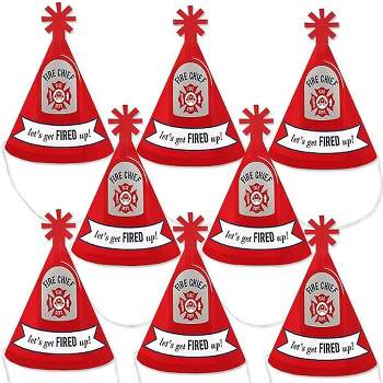Big Dot of Happiness Fired Up Fire Truck - Mini Cone Firefighter Firetruck Baby Shower or Birthday Party Hats - Small Little Party Hats - Set of 8