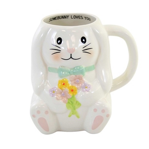 Tabletop Easter Bunny Mug White Rabbit Spring Flowers Ganz - Drinkware