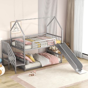 NicBex Twin over Twin Bunk Bed with Guardrail and Convertible Slide,House Loft Bed with Built-in Ladder,Noise Reduced Bunk Beds for Bedroom - 1 of 4