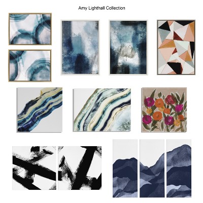 Sylvie Aqua and Gray Abstract Canvas Art with Polystyrene Frame