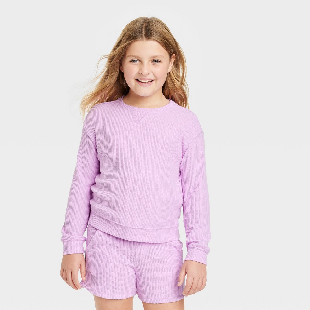 Girls' Cozy Waffle Top - Cat & Jack™ Soft Violet M